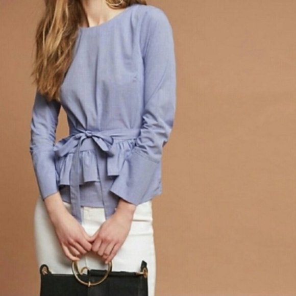 ANTHROPOLOGIE MAEVE Ramona Gingham Ruffle Blouse - Picture 2 of 7